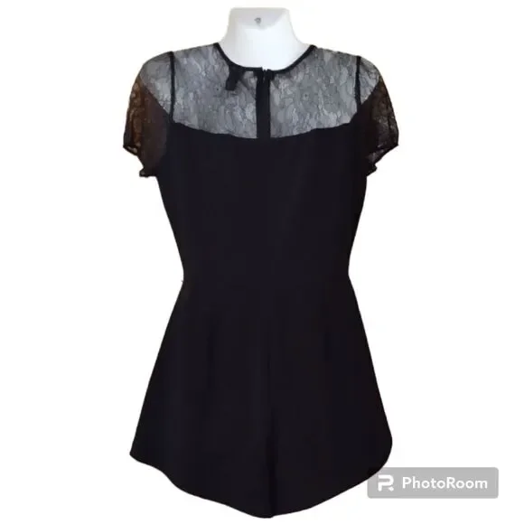 Forever 21 Black Lace One Piece Romper Shorts Sz S Y2K - Picture 5 of 10